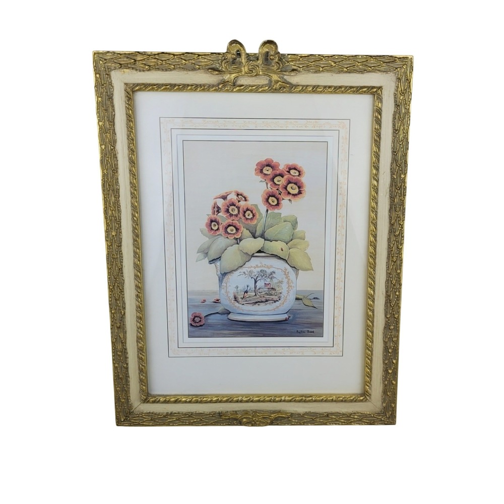 Phyllida Riddell Framed Floral‎ Primrose Print Ornate Gold and Cream Bow Frame